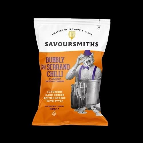 Savoursmiths potetchips med bubbly & serrano chilipeppersmak,40g