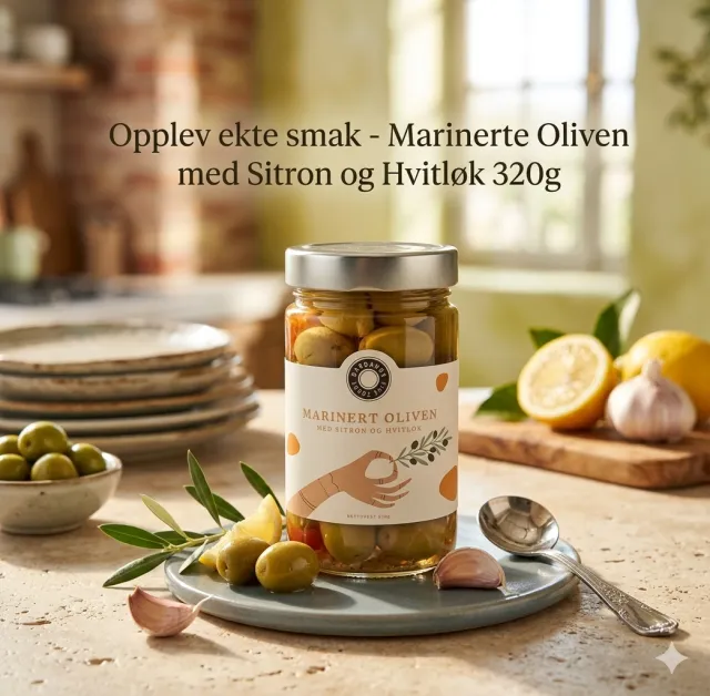Marinert oliven med sitron og hvitløk 320g