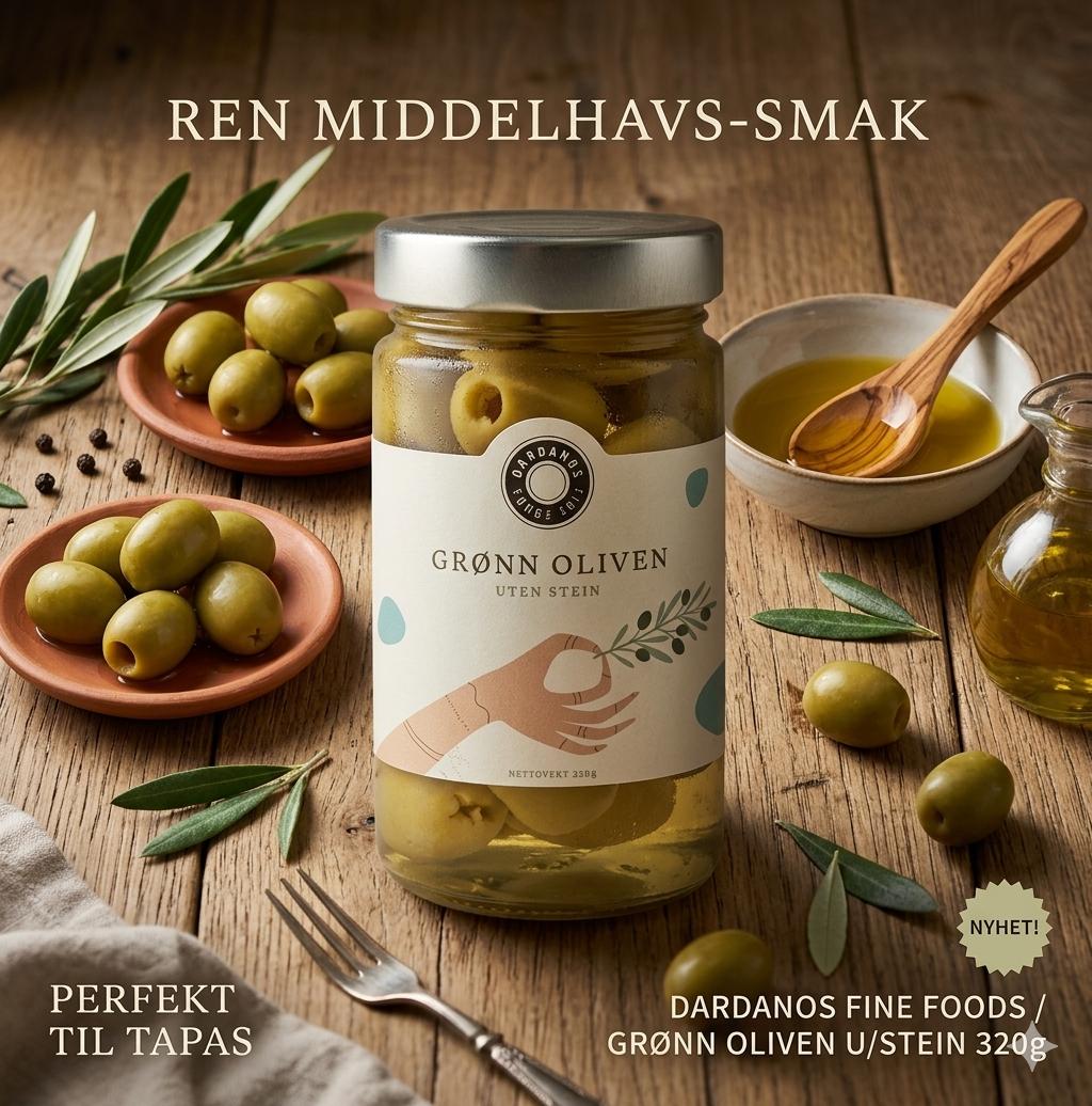 Dardanos Fine Foods Grønne Oliven u/stein 320g