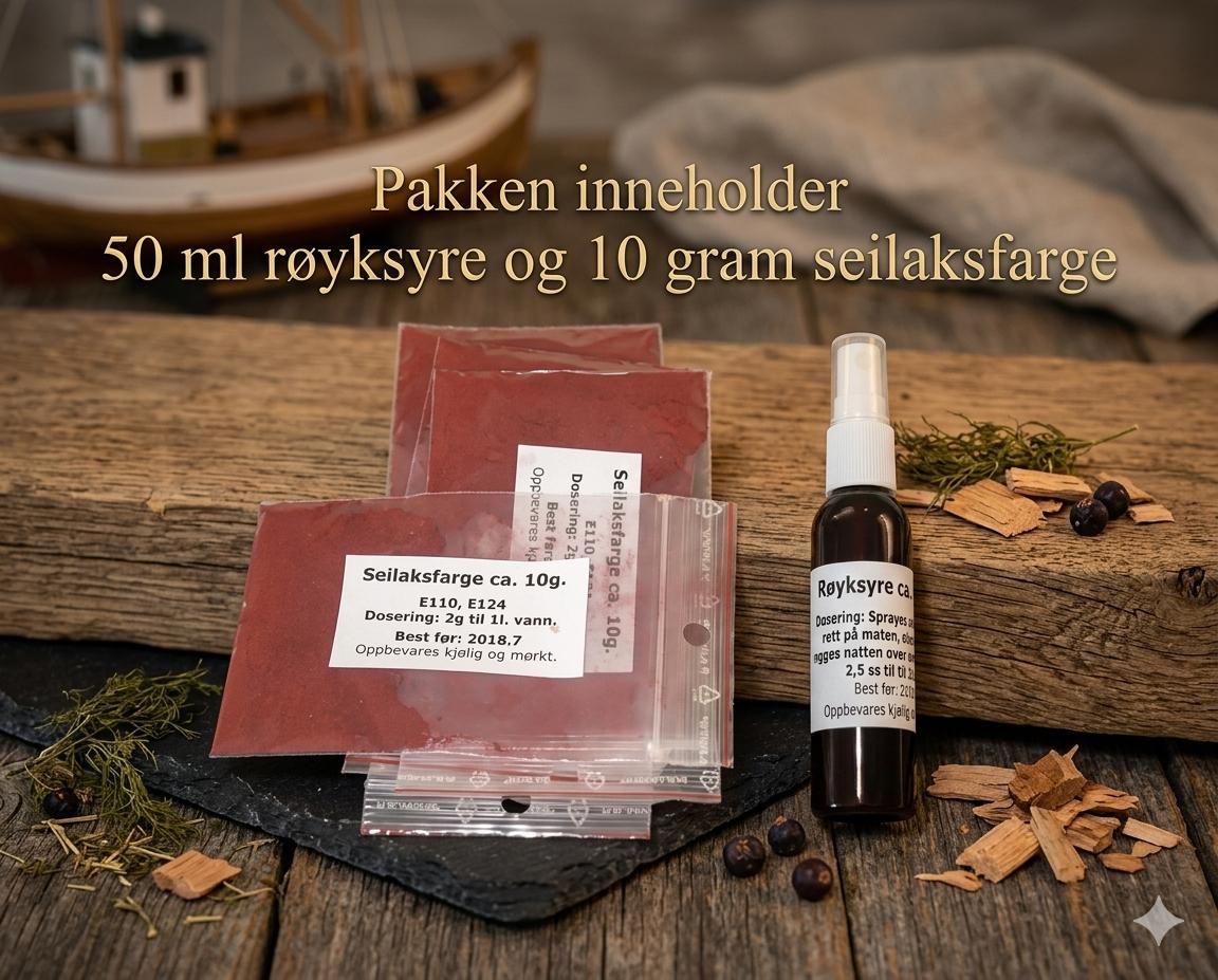 Pakke med røyksyre og seilaksfarge